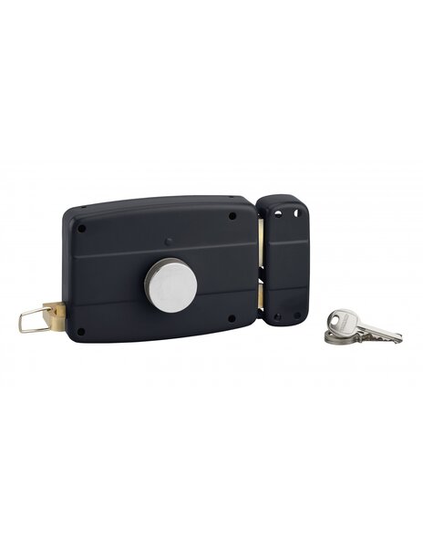 THIRARD - Serrure en applique à bouton pour porte de garage à battant  droite  140x90mm  axe 70mm  noir  3 clés - THIRARD