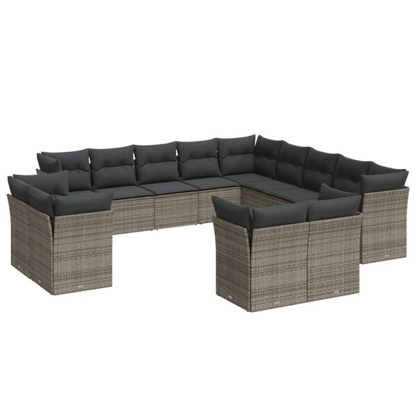 vidaXL Salon de jardin avec coussins 13 Pièces gris résine tressée