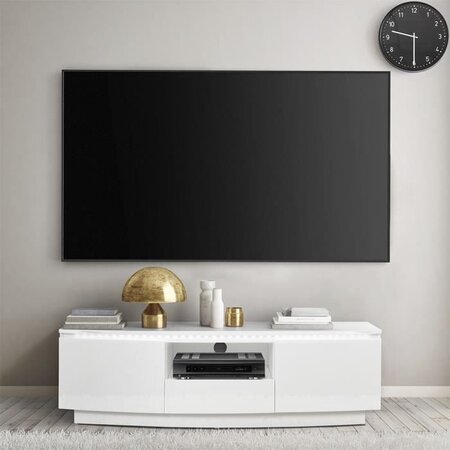 Meuble TV 2 portes + 1 tiroir + LED - Contemporain - Blanc brillant - L 140 x P 45 x H 41 cm - FLORENCE