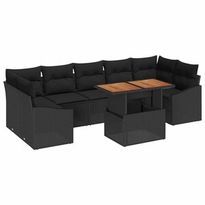 vidaXL Ensemble de canapé de jardin avec coussin 8 Pièces Noir