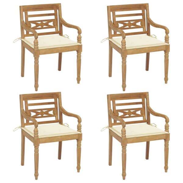 vidaXL Chaises Batavia avec coussins lot de 4 Bois de teck solide