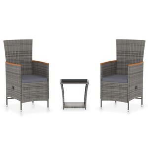vidaXL Salon de jardin 3 Pièces avec coussins Résine tressée Gris