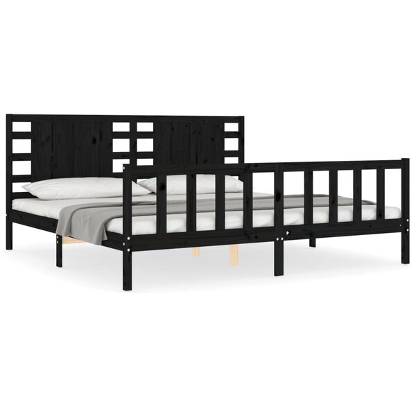vidaXL Cadre de lit avec tête de lit noir 200x200 cm bois massif