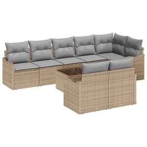 vidaXL Ensemble de canapé de jardin 9 Pièces Beige Poly rotin