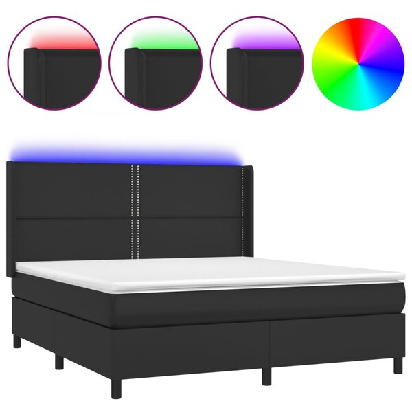 vidaXL Sommier à lattes de lit matelas LED Noir 180x200cm Similicuir