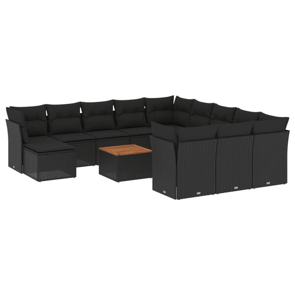 vidaXL Salon de jardin avec coussins 13 Pièces noir résine tressée