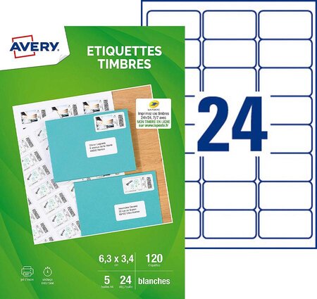 Etiquettes pour timbres Avery J8159-5 - Lot de 120 étiquettes