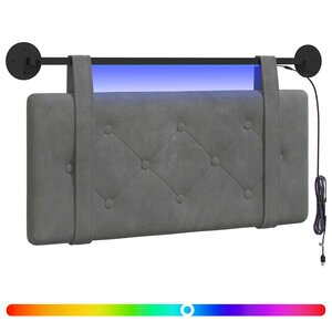 vidaXL Tête de lit suspendue Avec lumière LED Gris foncé Velours