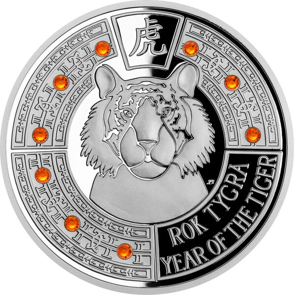 Pièce de monnaie en Argent 2 Dollars g 31.1 (1 oz) Millésime 2022 Crystal Coin YEAR OF TIGER