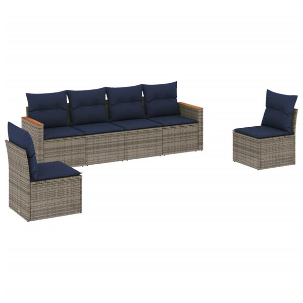vidaXL Salon de jardin 6 Pièces avec coussins gris résine tressée