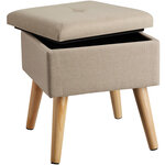 Tectake Tabouret avec coffre de rangement aspect lin ELVA carré - sable