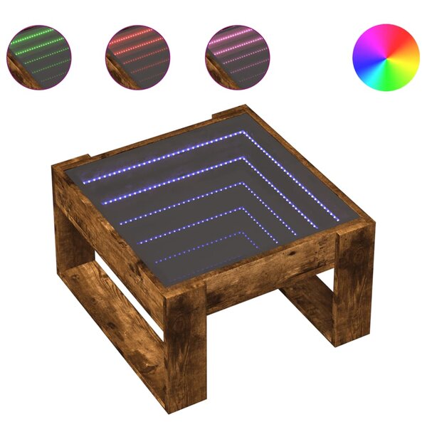 vidaXL Table basse avec LED infini chêne fumé 50x53x30 cm