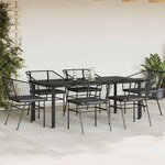 vidaXL Ensemble à manger de jardin coussins 7Pièces noir poly rotin verre