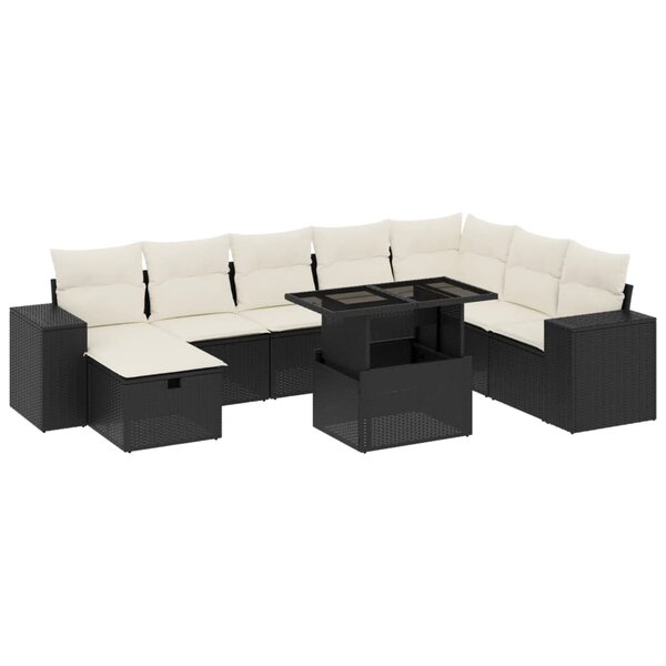 vidaXL Salon de jardin 9 Pièces avec coussins noir résine tressée