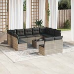 vidaXL Salon de jardin avec coussins 12 Pièces gris clair résine tressée