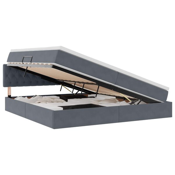 vidaXL Lit de rangement LED avec matelas Gris foncé 200 x 200 cm