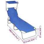 vidaXL Chaise longue pliable avec auvent Bleu Aluminium