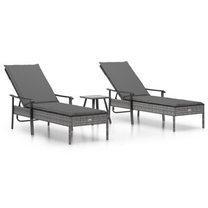 vidaXL Chaises longues lot de 2 avec table et coussins gris poly rotin