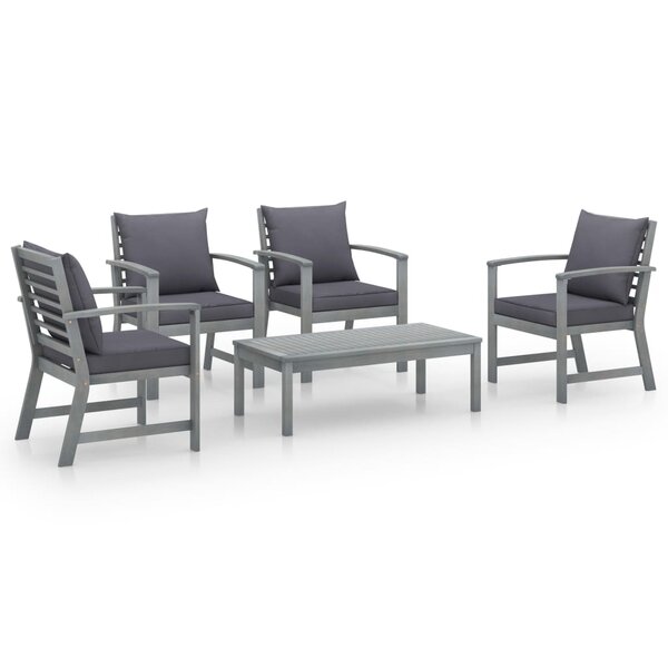 vidaXL Salon de jardin 5 Pièces avec coussin Bois d'acacia solide Gris