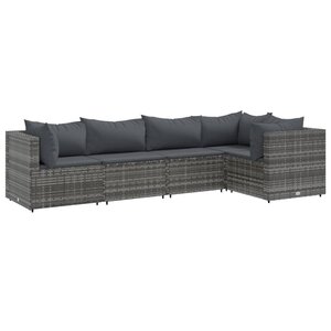 vidaXL Salon de jardin 5 Pièces avec coussins Gris Résine tressée
