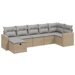 vidaXL Salon de jardin avec coussins 7Pièces mélange beige résine tressée