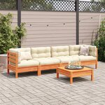 vidaXL Salon de jardin 5 Pièces avec coussins cire marron bois pin massif