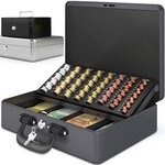 ACROPAQ Caisse monnaie Professionnelle XL 36x27x11cm- Coffret Monnaie Acier- Monnayeur  2 clés Compartiments monnaie-Poignée Robuste