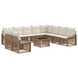 vidaXL Ensemble de canapé de jardin 11 Pièces Beige polyrotin