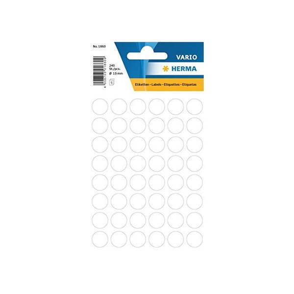Etui de 240 Etiquettes multi-usages Diam 12 mm Blanc HERMA