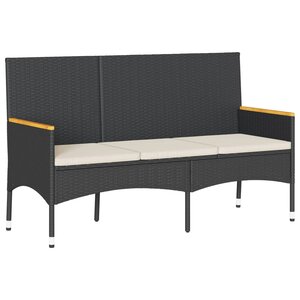 vidaXL Banc de jardin à 3 places avec coussins noir résine tressée