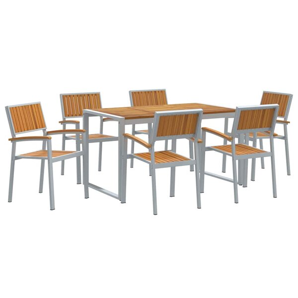 vidaXL Ensemble de salle à manger pour jardin 7 Pièces Gris et marron