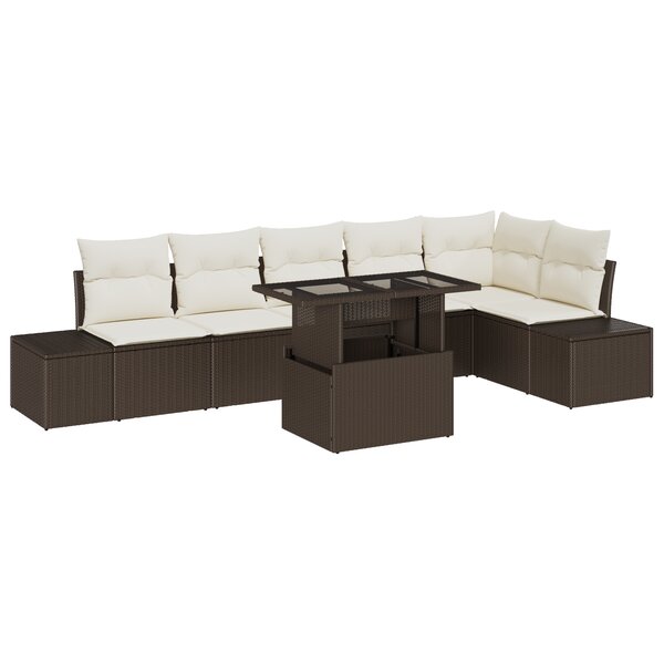 vidaXL Ensemble de jardin 7 pièces avec coussins - Rattan poly marron