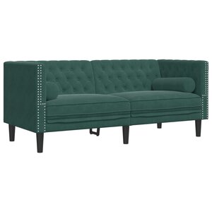 vidaXL Canapé Chesterfield avec traversins 2 places vert foncé velours