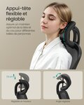 Chaise bureau ergonomique en toile fauteuil support lombaire rembourré mécanisme à bascule assise large de 53 cm accoudoirs rabattables appui-tête noir d'encre 12_0004840