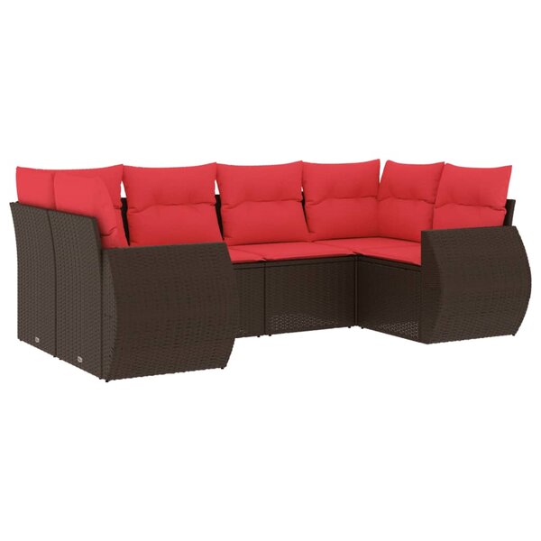 vidaXL Salon de jardin 6 Pièces avec coussins marron résine tressée