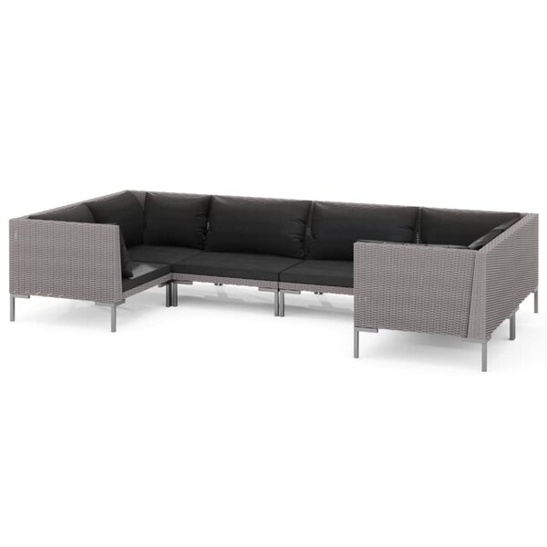 Salon de jardin meuble d'extérieur ensemble de mobilier 6 pièces avec coussins résine tressée gris foncé 02_0016880