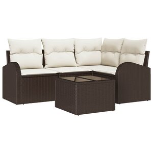 vidaXL Ensemble de canapé de jardin 5 Pièces Marron et blanc Poly rotin