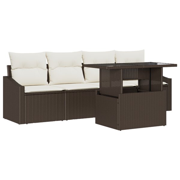 vidaXL Canapé de jardin 5 pièces avec coussins marron en poly rotin