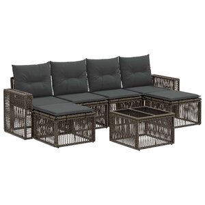 vidaXL Ensemble de canapé de jardin 7 Pièces Gris et Gris foncé polyrotin