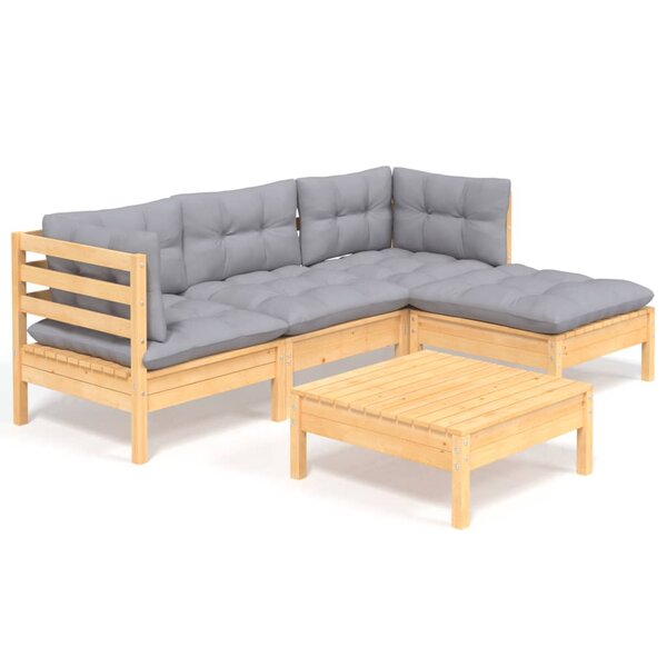 vidaXL Salon de jardin 5 Pièces avec coussins gris bois de pin