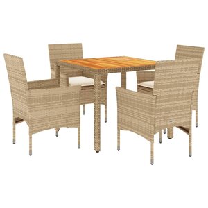 vidaXL Ensemble à manger de jardin et coussins 5Pièces beige rotin acacia