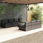 vidaXL Salon de jardin 8 Pièces avec coussins résine tressée gris