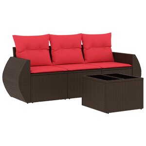 vidaXL Salon de jardin 4 Pièces avec coussins marron résine tressée