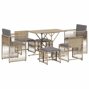 vidaXL Ensemble à manger de jardin et coussins 7 Pièces beige poly rotin