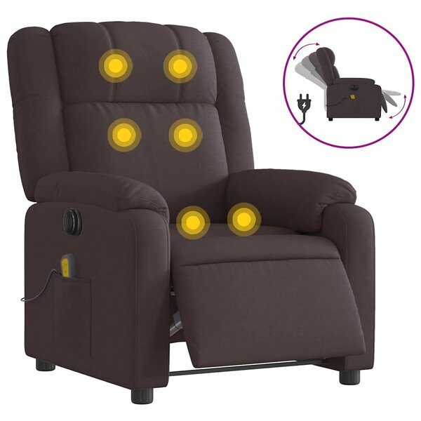 vidaXL Fauteuil de massage inclinable électrique Marron foncé Tissu