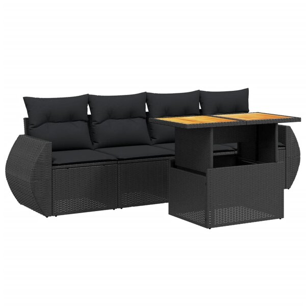 vidaXL Salon de jardin 5 Pièces avec coussins noir résine tressée
