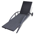 vidaXL Chaise longue avec coussin et roues Résine tressée Noir