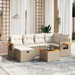 vidaXL Salon de jardin avec coussins 7 Pièces beige résine tressée
