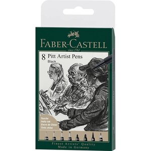 Feutre pitt artist pen  boîte de 8  couleur 199 noir  xxs/s/f/m/b/c/1.5/fh faber-castell