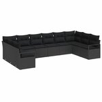 vidaXL Ensemble de canapé de jardin 10 Pièces Noir Poly rotin